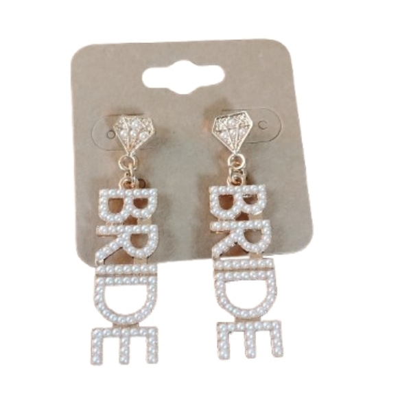 Fashion Jewelry Jewelry - Faux Pearl BRIDE Statement Drop Earrings Gold Tone Wedding Bachelorette NWOT